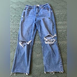 Abercrombie Ankle Straight Ultra High Rise Ripped Jeans